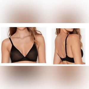 Victoria's Secret Black Sheer Mesh Bra Intimates Plunging V Neckline Soft 34 DD